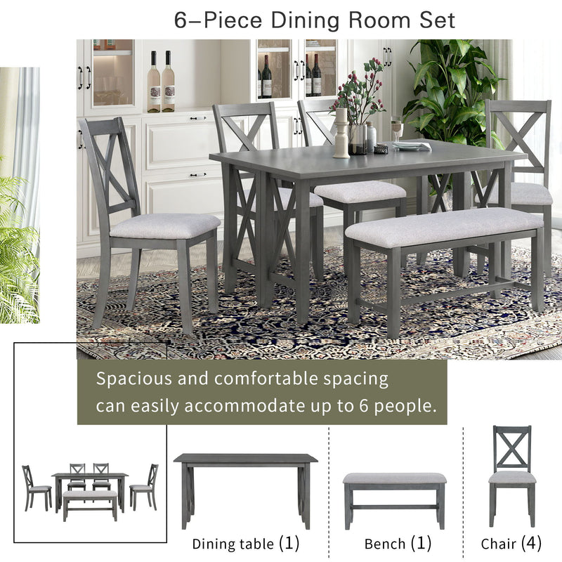 6 Piece Family Dining Room Set, Space Saving Foldable Table And 4 Chairs With Bench