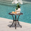 Lunaire - Outdoor Round Cast Aluminum Side Table With Lattice Top And Curved Legs - Bronze
