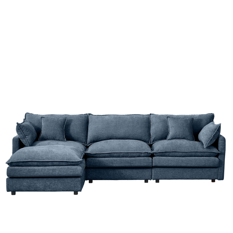 Modular Sectional Sofa L-Shaped Couch With Movable Ottoman - Blue