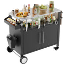 Outdoor Grill Cart With Storage, Rolling Bar Cart With Hooks And Spice Rack Stainless Steel