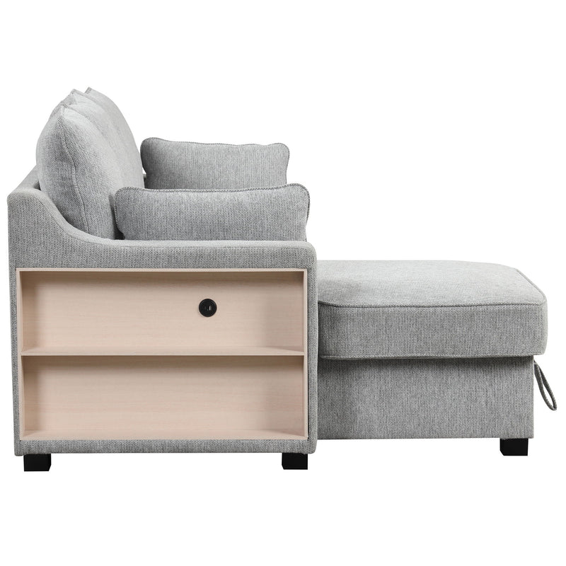 Pull Out Sleeper Sofa L-Shaped Couch Convertible Sofa Bed With Storage Chaise, Storage Racks And USB Ports