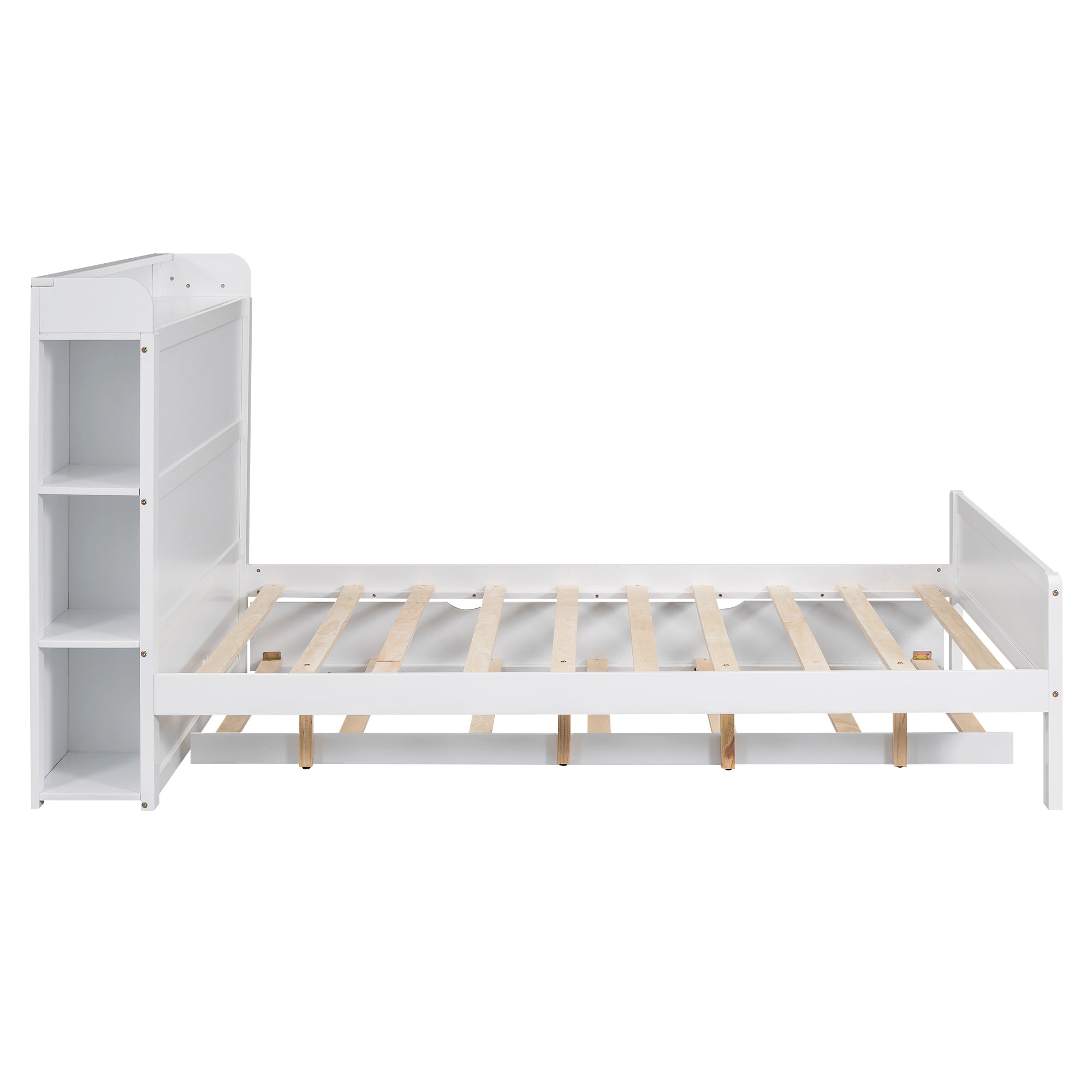 Full Size Platform Bed with Storage Headboard and Twin Size Trundle, White - Atlantic Fine Furniture Melbourne FL