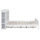 Full Size Platform Bed with Storage Headboard and Twin Size Trundle, White