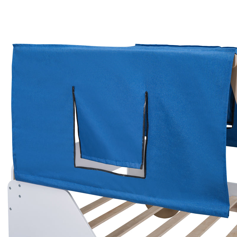 Full Size Car Shaped Bed with Tents,White+Natural