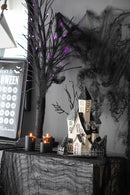 Cardboard Lighted Haunted House, Tabletop Holiday Halloween Decor, Battery Powered - Beige / Black