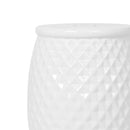 Glazed Ceramic Drum Stool Indoor / Outdoor Side Table Ceramic - White