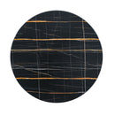 Marble Printed Round Dining Table - Black Columnar Base With Gold Annulus Not Including Chairs - Black