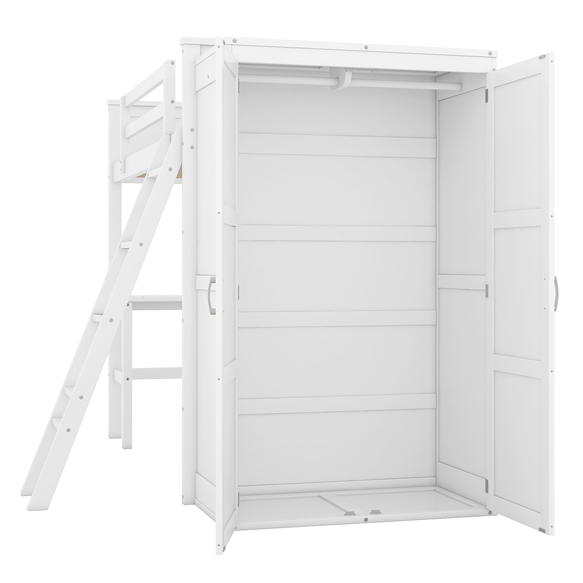 Twin size Loft Bed with Desk, Shelves and Wardrobe-White - Atlantic Fine Furniture Melbourne FL