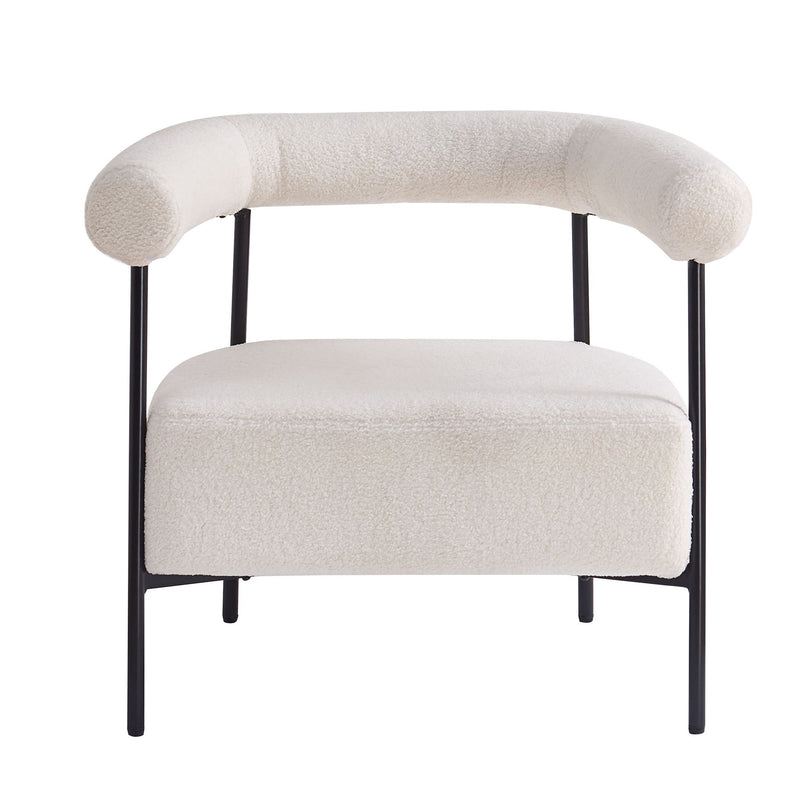 Modern Boucle Fabric Upholstered Accent Chair, Curved Armchair With Metal Frame - White