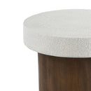 Mgo Cylindrical Side Table With Faux Stone Top And Wood Faux Base - Antique White / Natural
