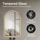 Modern Arched LED Bathroom Mirror With Time And Temperature Display, Anti Fog, Dimmable Light - Black