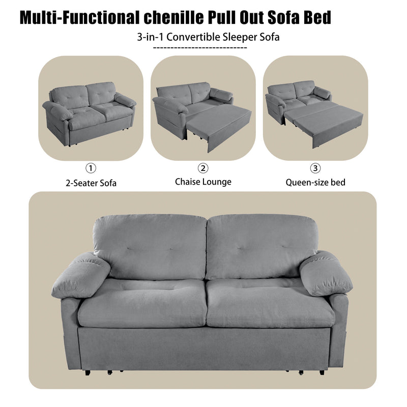 Convertible Pull Out Sofa Bed Queen Size, 3 In 1 With Side Storage