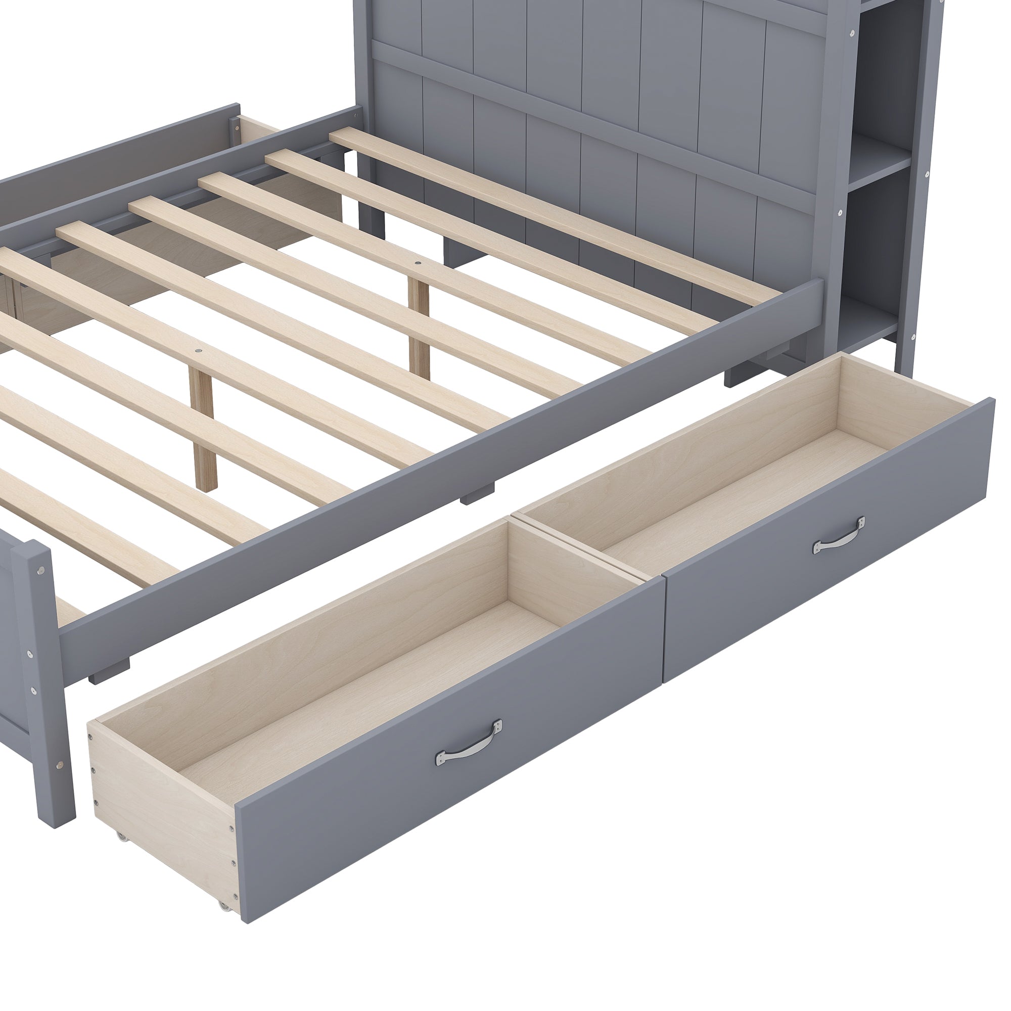 Full Size Platform Bed with Drawers and Storage Shelves, Gray - Atlantic Fine Furniture Melbourne FL