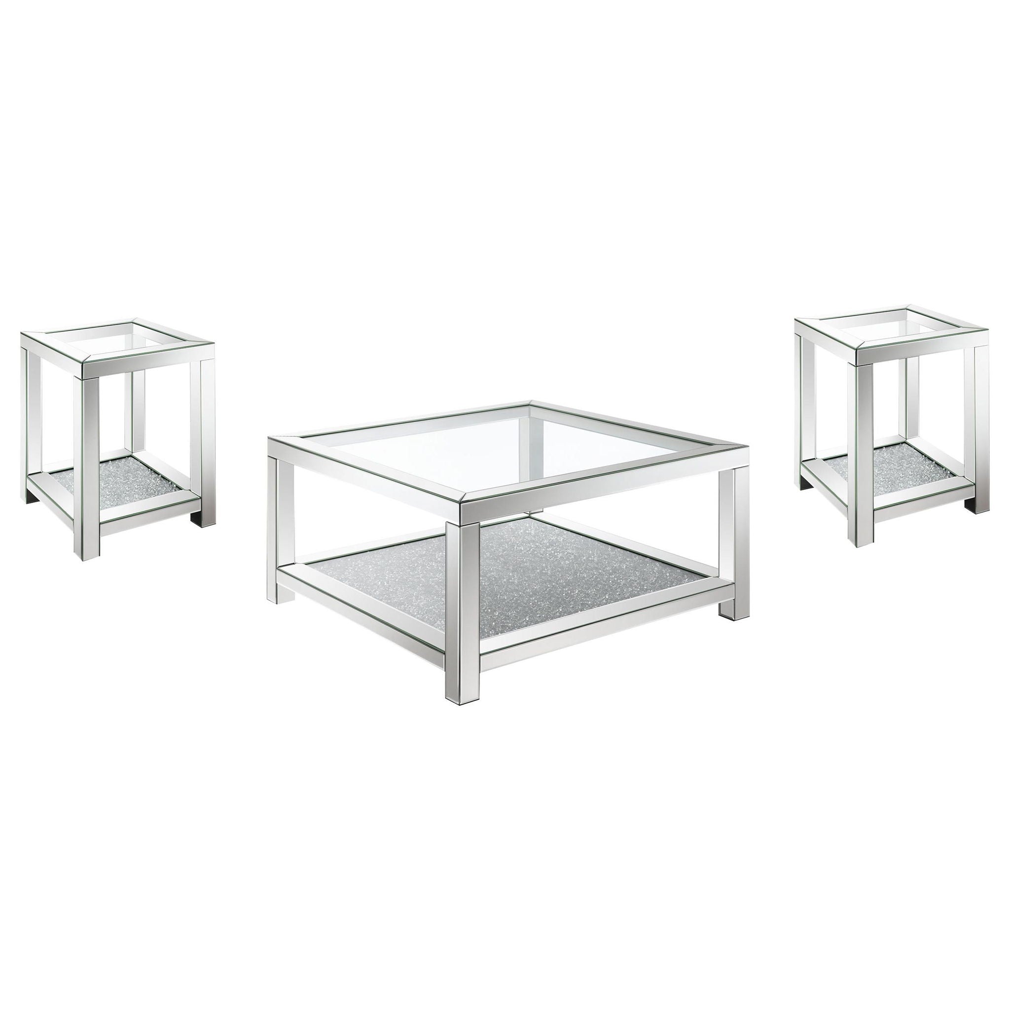 Valentina 3-piece Mirrored Coffee and End Table Set Silver