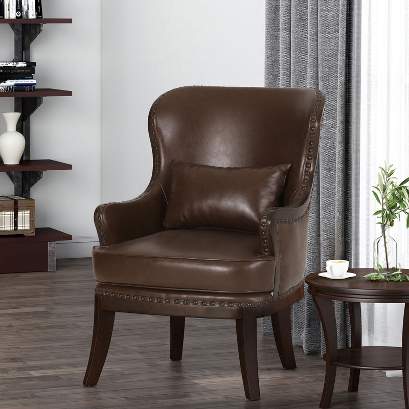Accent Chair With Nailhead Trim And Birch Wood Legs - Dark Brown