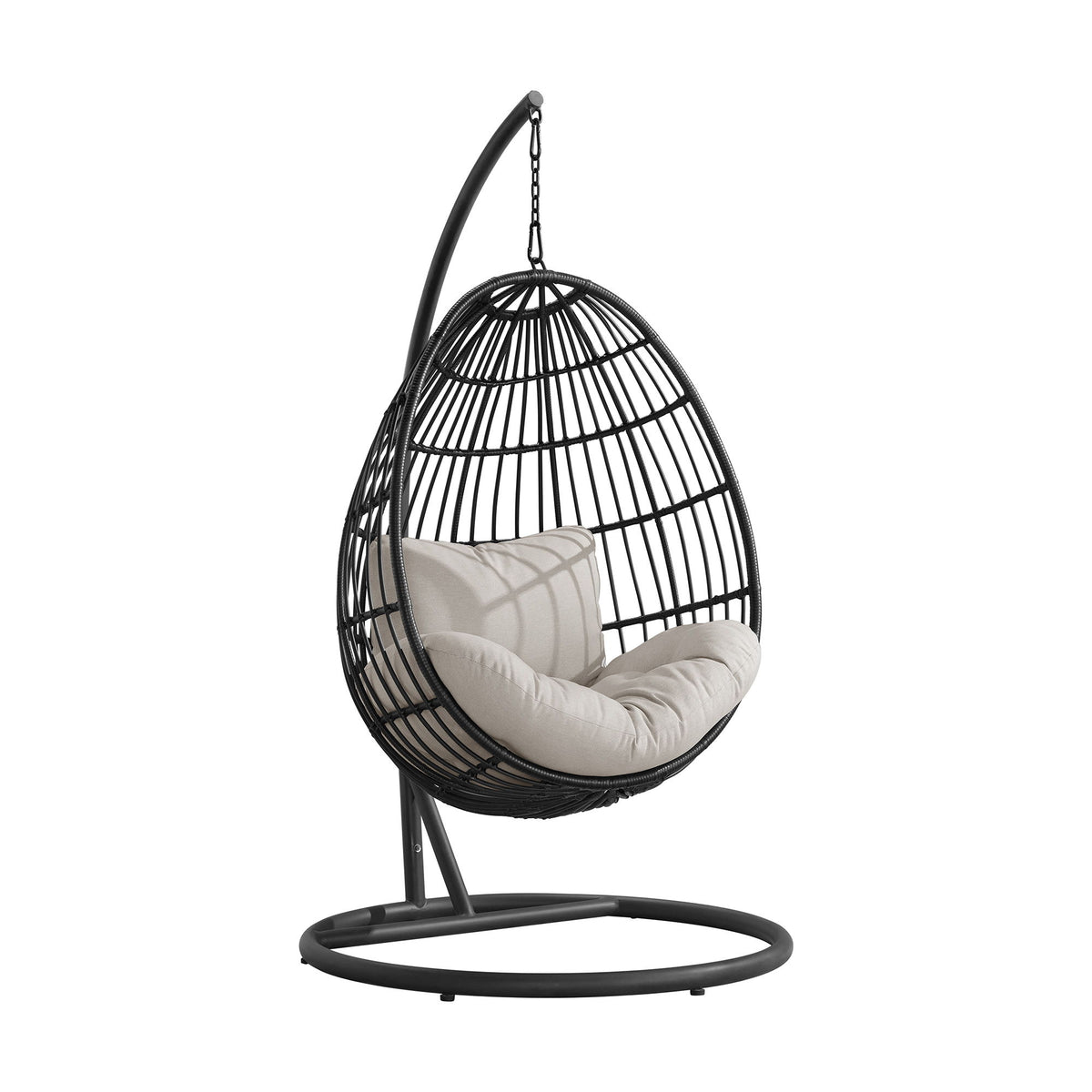 Playa Swing Egg Chair With Base And Pillar in Dark Gray / Beige by Elements International