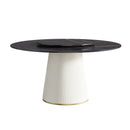 Modern Artificial Stone Round Plywood Base Dining Table, Can Accommodate 8 People Artificial Stone Turntable (Not Including Chairs) - Black / Beige