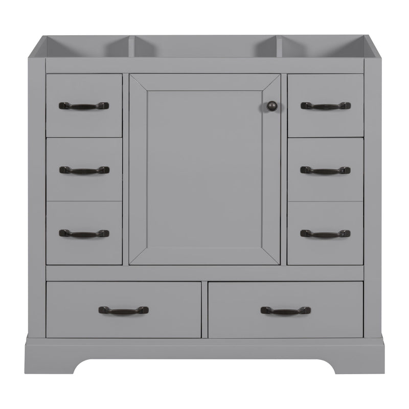 36" Bathroom Vanity Without Sink, Cabinet Base Only, 6 Drawers, Multi Functional Drawer Divider, Adjustable Shelf - Gray
