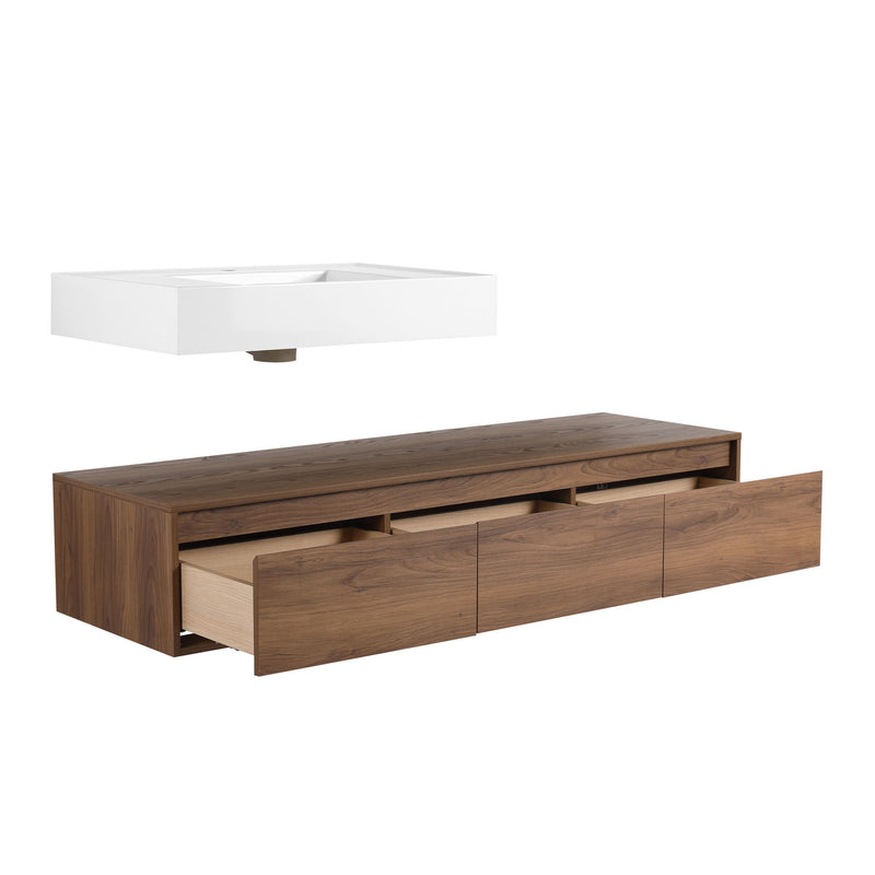 Modern Wall Mounted Bathroom Vanity With Resin Sink And Soft Close Drawer