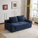 Loveseat Sofa, Comfortable Deep Seat Sofa Bed, Modern Small Corduroy Couch For Living Room Bedroom,Reversible Cushion With Pillows,No Assembly Required, Dark Blue