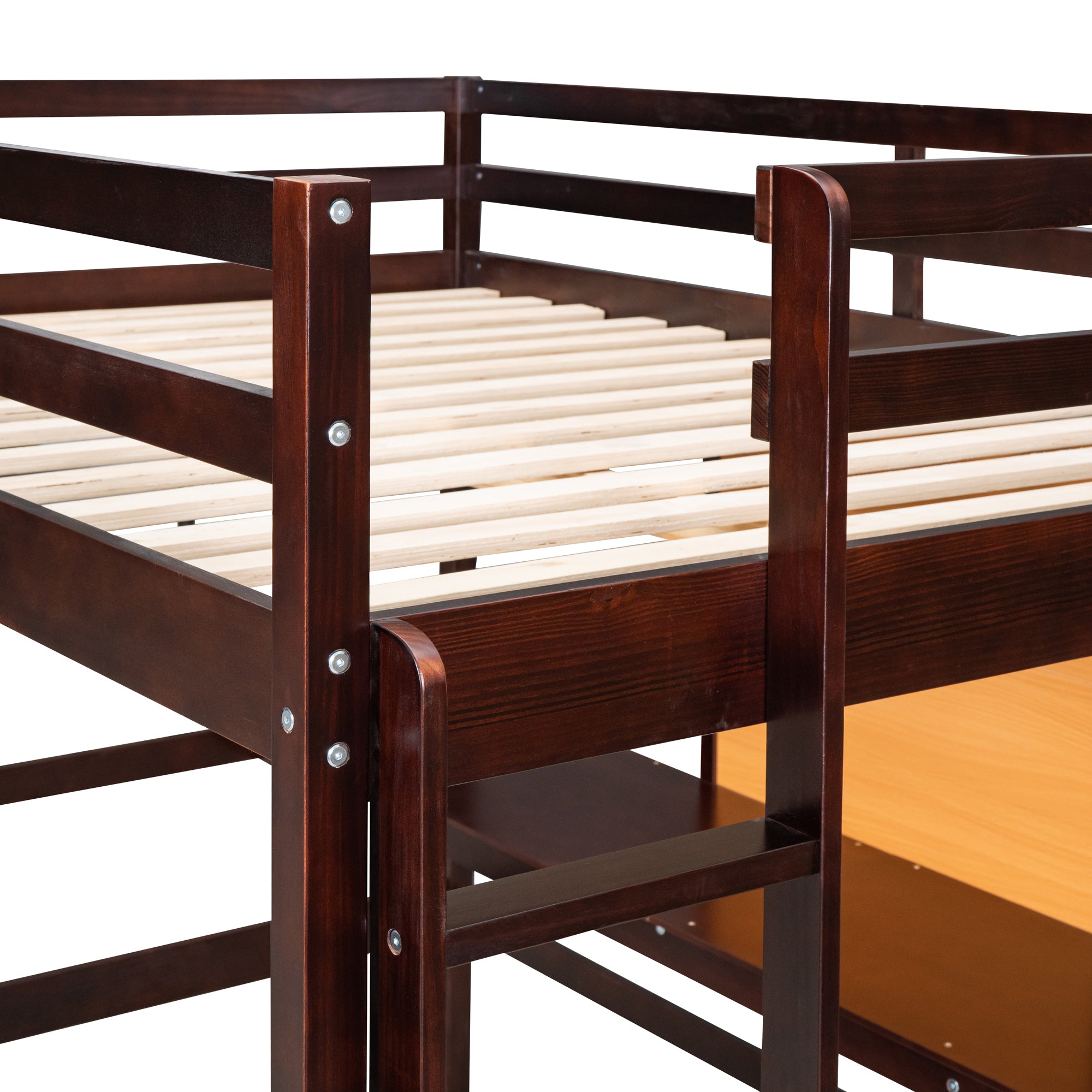 Full size Loft Bed with Desk and Writing Board, Wooden Loft Bed with Desk & 2 Drawers Cabinet- Espresso - Atlantic Fine Furniture Melbourne FL