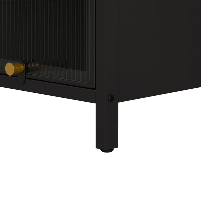 Glass Door Cabinet With Tier Storage