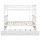 Full over Full Bunk Bed with Twin Size Trundle, Convertible Beds, White