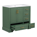 Traditional Bathroom Vanity With Resin Sink Combo Set, Bathroom Cabinet With Two Doors And Four Drawers