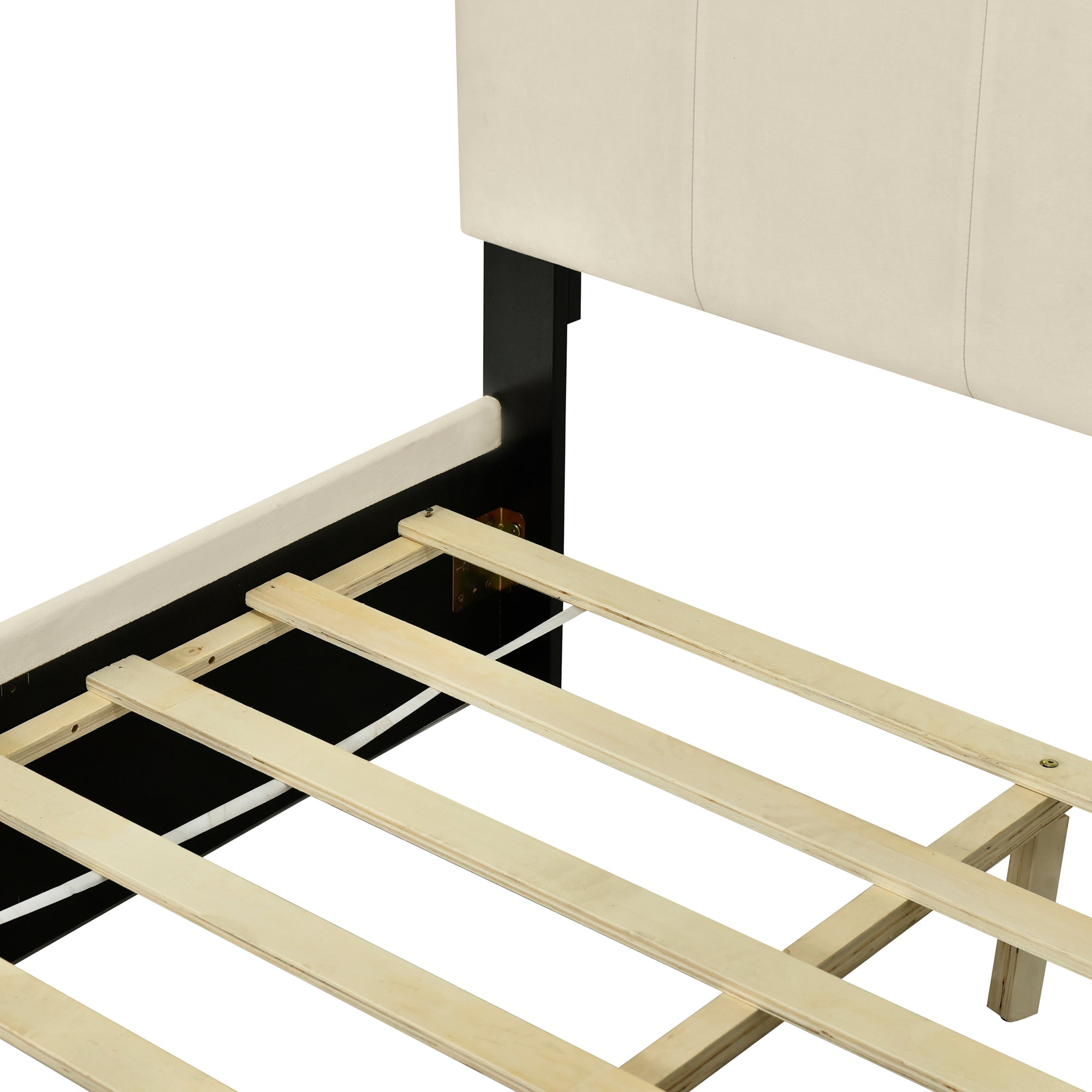 Full Size Upholstered Platform Bed with Lateral Storage Compartments and Thick Fabric, Velvet, Beige - Atlantic Fine Furniture Melbourne FL