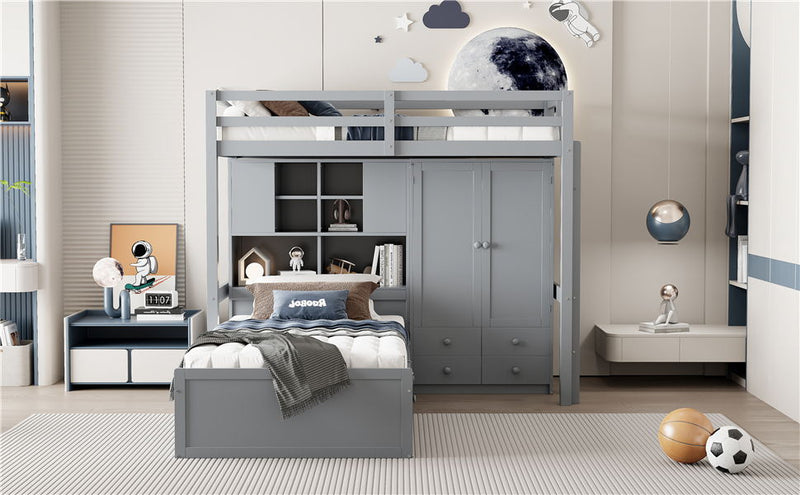 Bunk Bed With Drawers, Wardrobe, Storage Shelves And Hydraulic