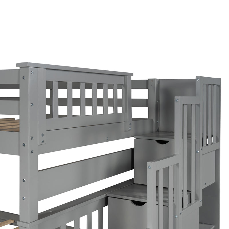 Full Over Full Bunk Bed with Shelves and 6 Storage Drawers, Gray(Old SKU:LP000046AAE)