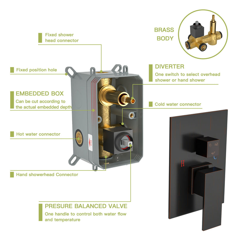 10" Wall Mounted Square Shower System With Rough In Valve
