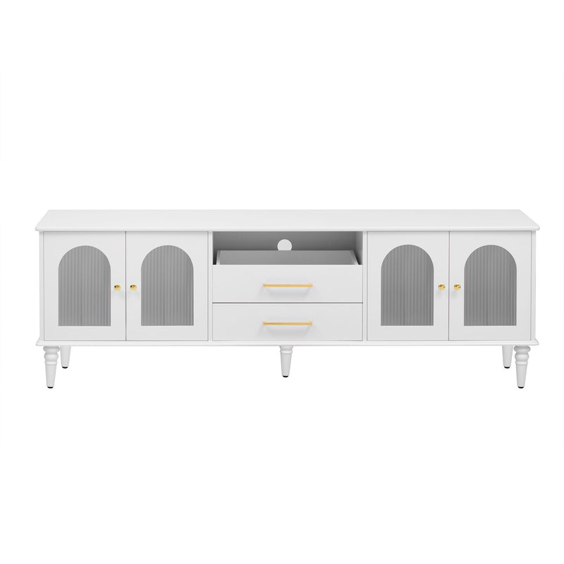 Retro TV Stand With Fluted Glass Doors