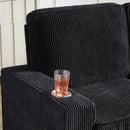 Modern Corduroy Fabric Sofa, 3 Seater Compressed Couch With Cup Holders
