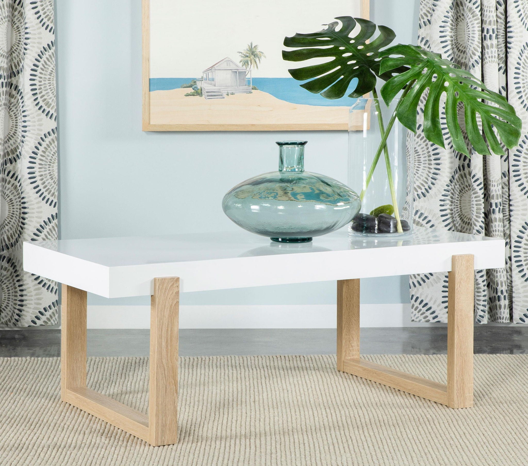 Pala Rectangular Coffee Table White High Gloss and Natural - Atlantic Fine Furniture Melbourne FL