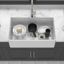 Ceramic Farmhouse Sink With Deep Basin And Stainless Steel Grid