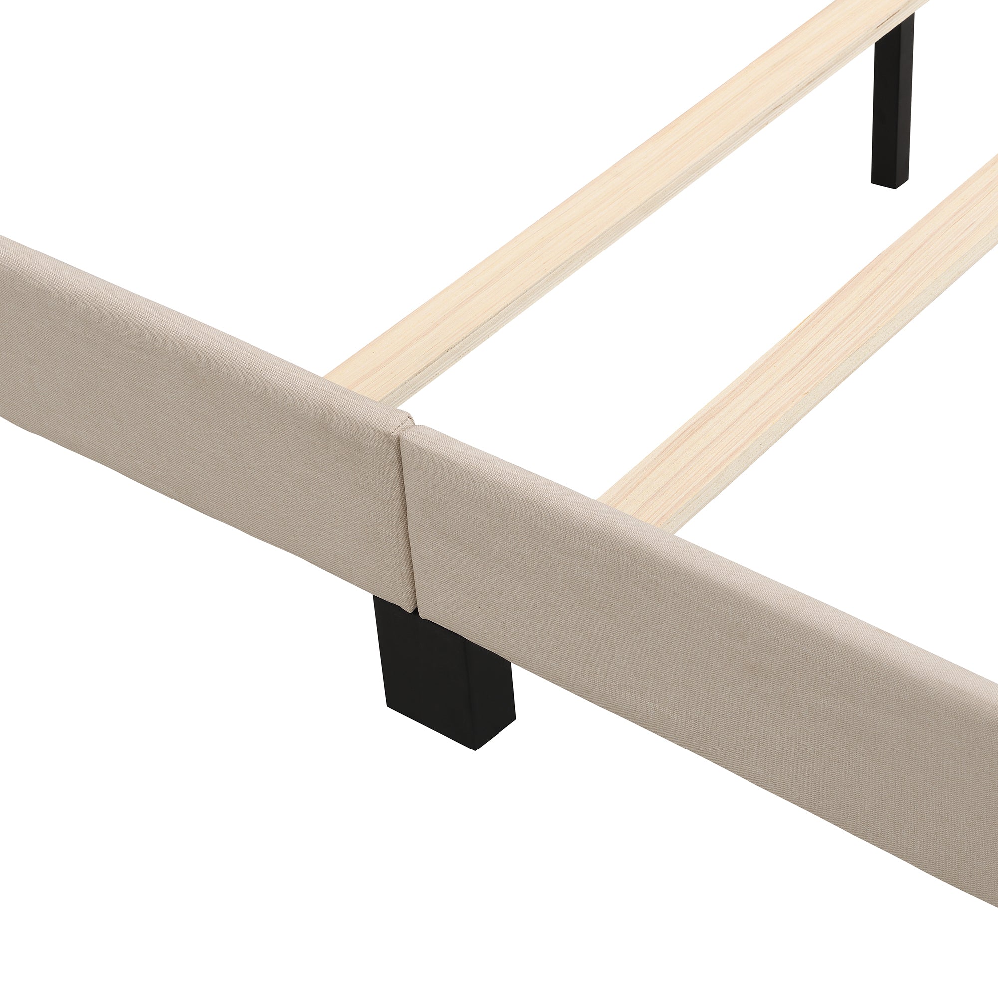 Upholstered Platform Bed with Classic Headboard, Box Spring Needed, Beige Linen Fabric, Queen Size - Atlantic Fine Furniture Melbourne FL