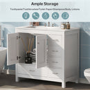 Bathroom Vanity With Ceramic Sink Combo, Abundant Storage Cabinet 2 Soft Close Doors And 5 Drawers