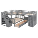 L Shaped Bunk Bed With 3 Drawers, Portable Desk And Wardrobe