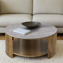 Keegan - Round Coffee Table With Shelf - Oak