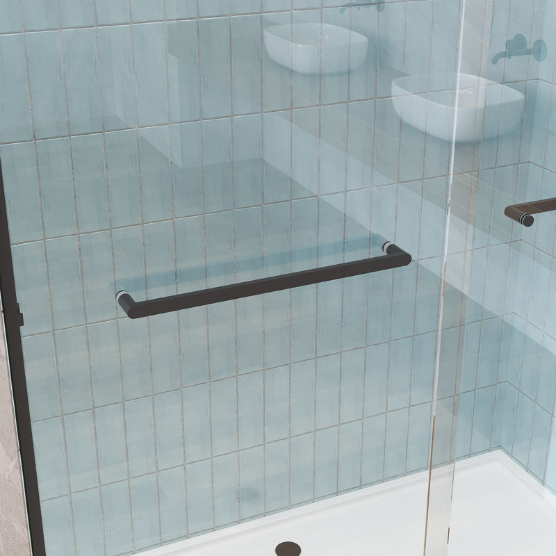 Aluminum Frame Double Double Soft Close Shower Door, Tempered Glass And Dual Stainless Steel Handles