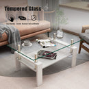 Modern Rectangular Coffee Table With Tempered Transparent Glass Top And Storage Shelf
