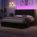 Modern Upholstered LED Bed Frame With Storage Drawers, Wingback Headboard, RGB Light