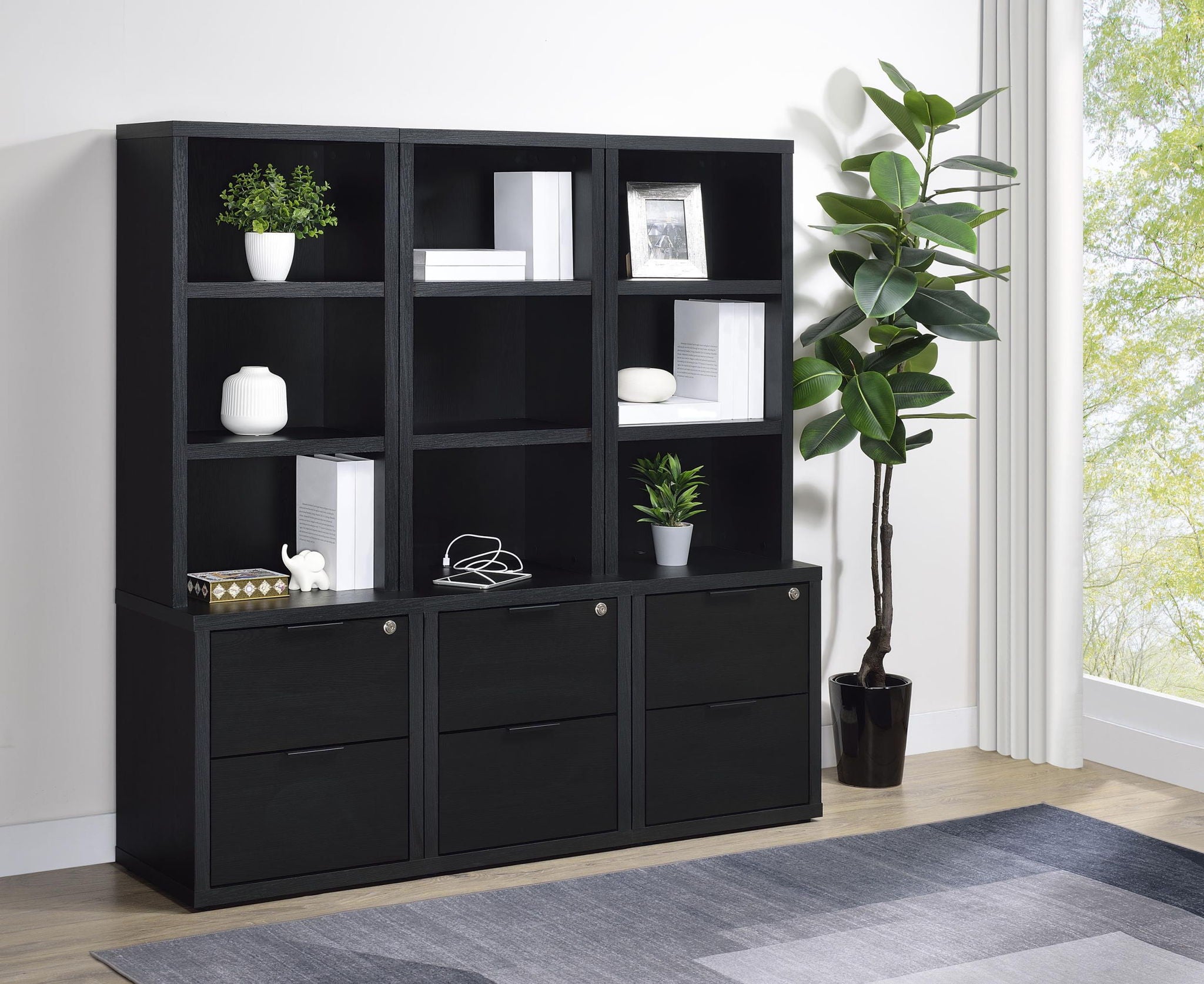 Westpark 3-shelf Bookcase USB and Lockable Drawer Black