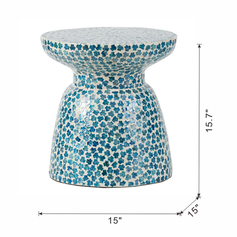 Capiz Garden Stool Small Side Tabel, Blue Accent Round End Table - Blue