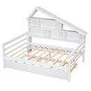 Full Size Platform Bed with Trundle and Shelves, White