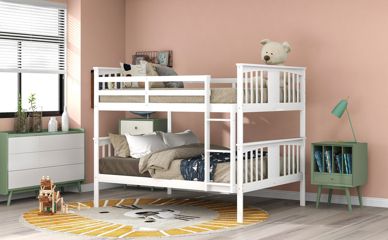 Full over Full Bunk Bed with Ladder for Bedroom, Guest Room Furniture-White(OLD SKU :LP000203AAK)