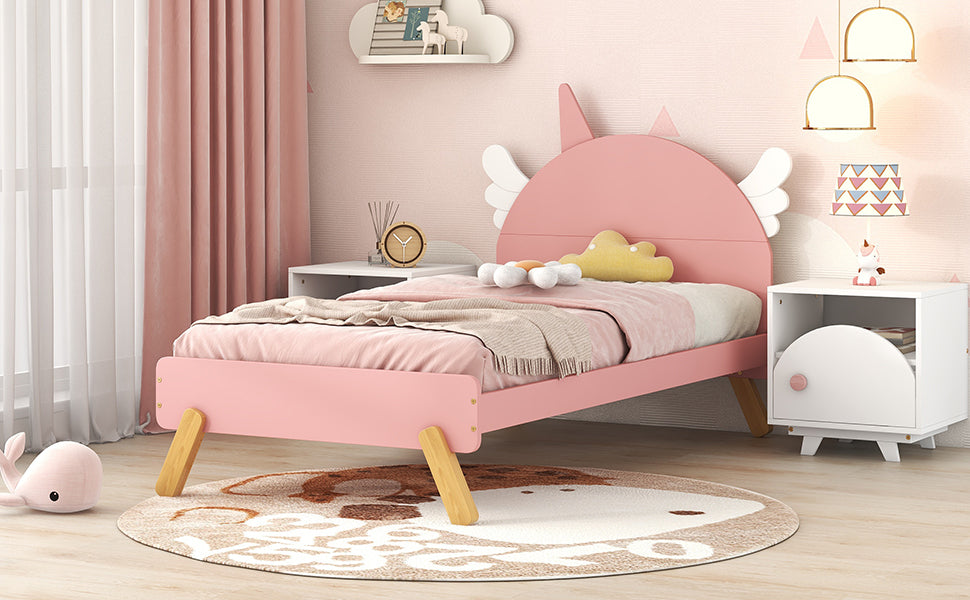 Wooden Cute Bed With Unicorn Shape Headboard,Twin Size Platform Bed,Pink - Atlantic Fine Furniture Melbourne FL