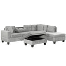 Modern Sectional Sofa With Storage Ottoman, L - Shape Couch With 2 Pillows And Cup Holders
