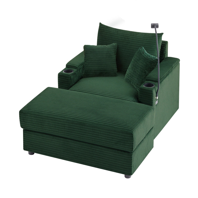 Single Sofa Couch With Storage Space, Movable Ottoman, USB Ports, Cup Holders, Phone Holder